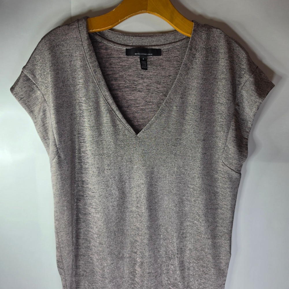White House Black Market Metallic Shimmer V-Neck Power Tee Top‎ Silver Gray S